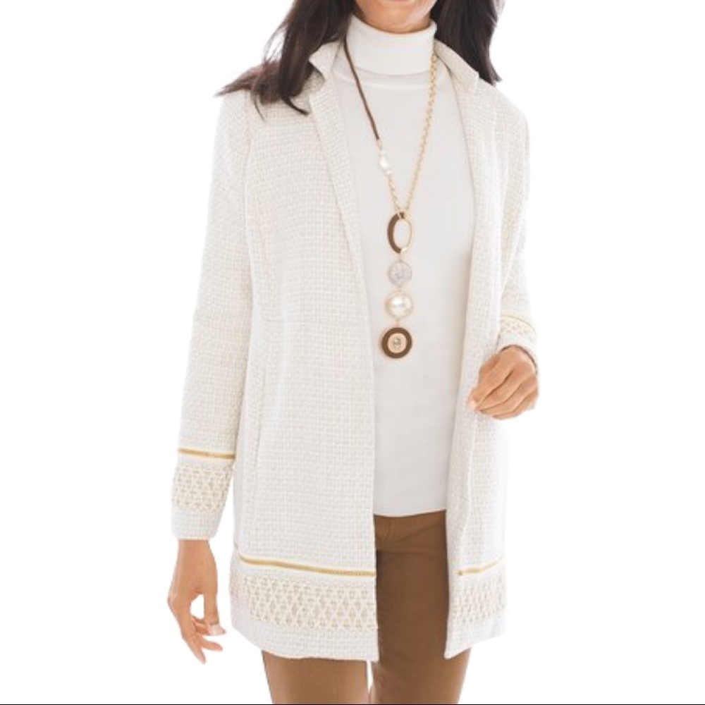 Chico’s Textured Embellished-Trim Jacket Blazer